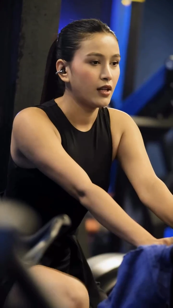 Cycling excercise doing by roshani shrestha wearing BoAt earbuds