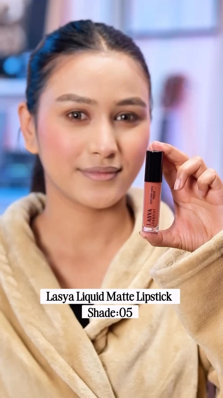 roshani shrestha using Lasya liquid matte lipstick